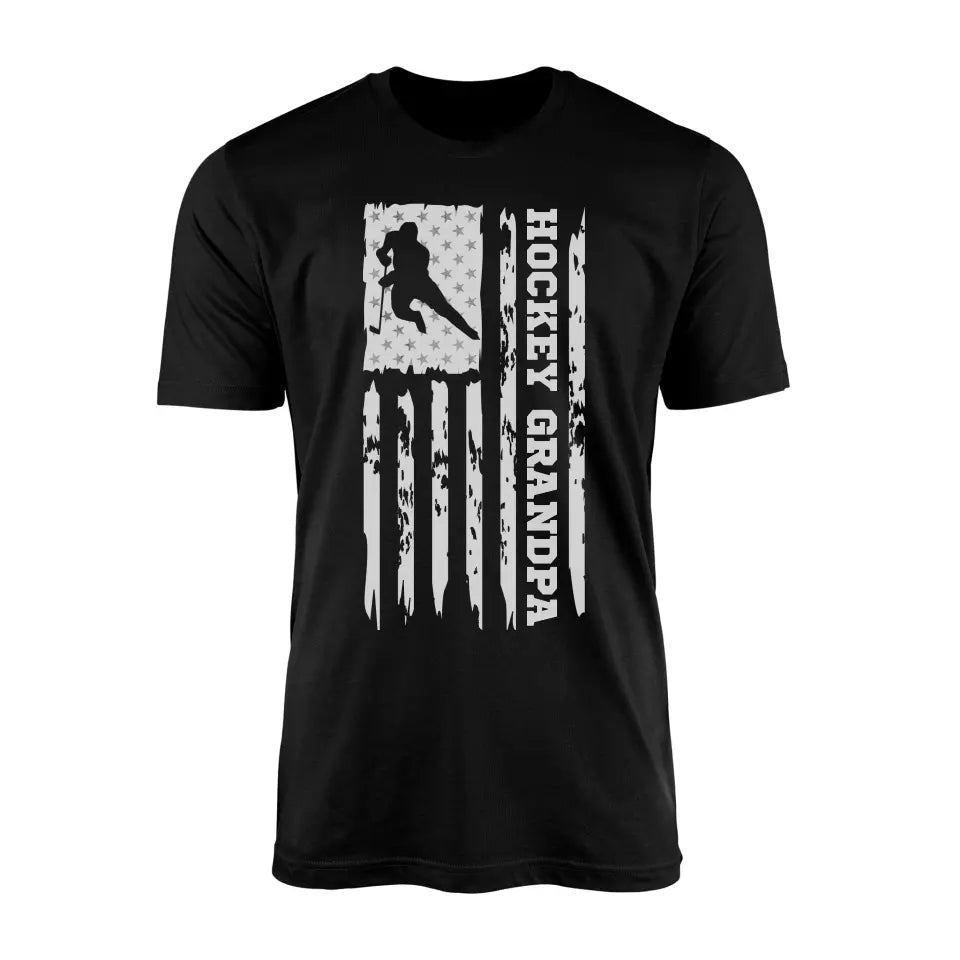 Hockey Grandpa Vertical Flag on a Men's T-Shirt with a White Graphic