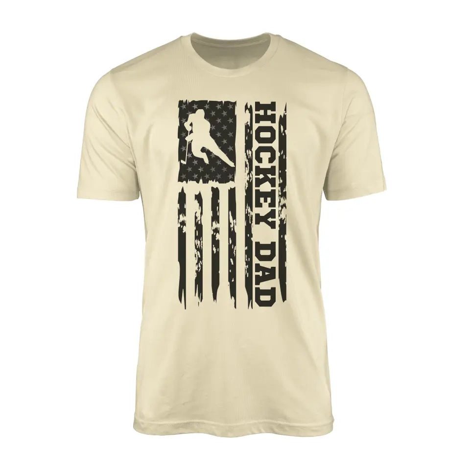 Hockey Dad Vertical Flag on a Men's T-Shirt with a Black Graphic