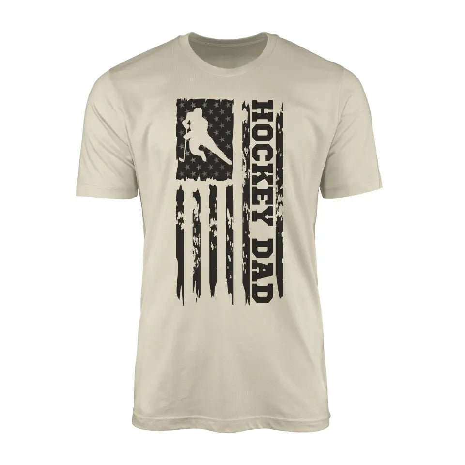 Hockey Dad Vertical Flag on a Men's T-Shirt with a Black Graphic