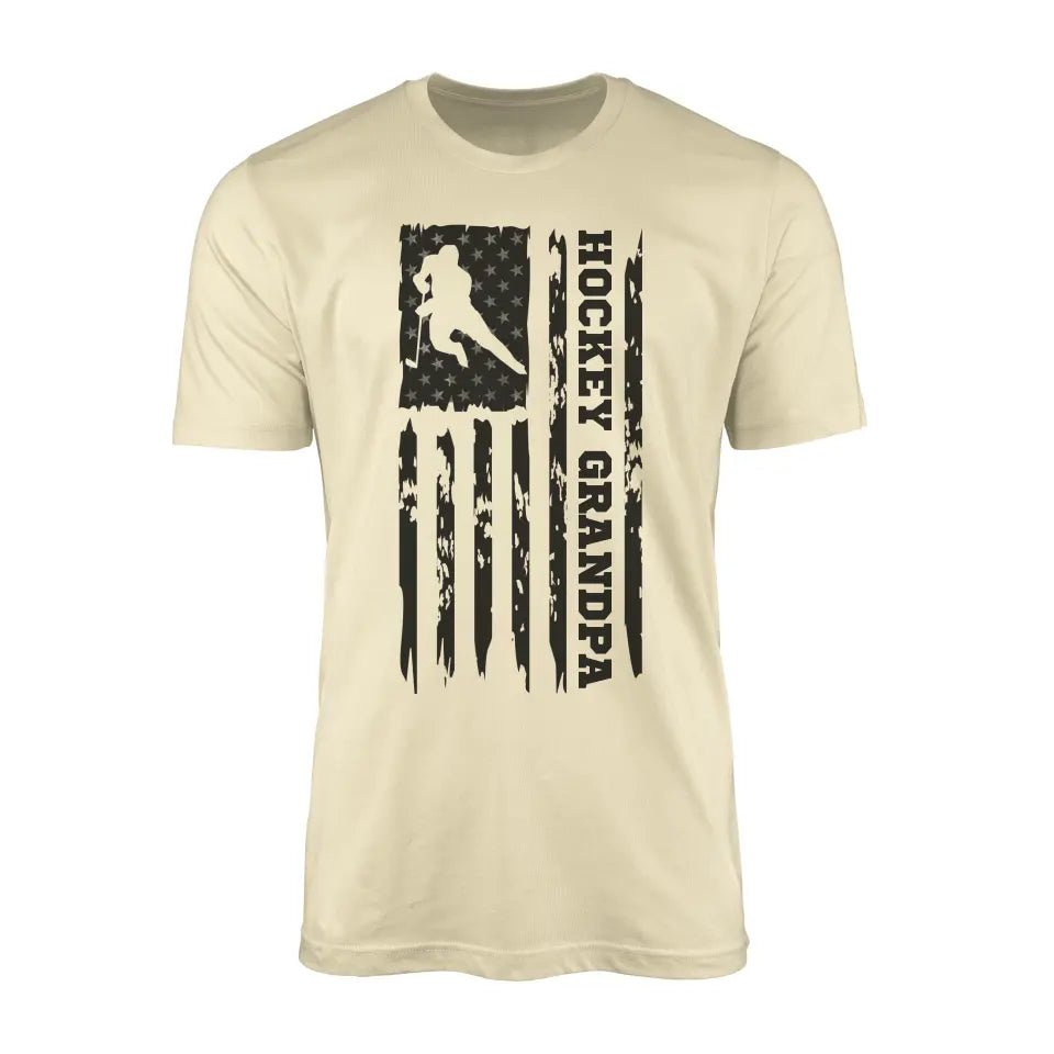 Hockey Grandpa Vertical Flag on a Men's T-Shirt with a Black Graphic