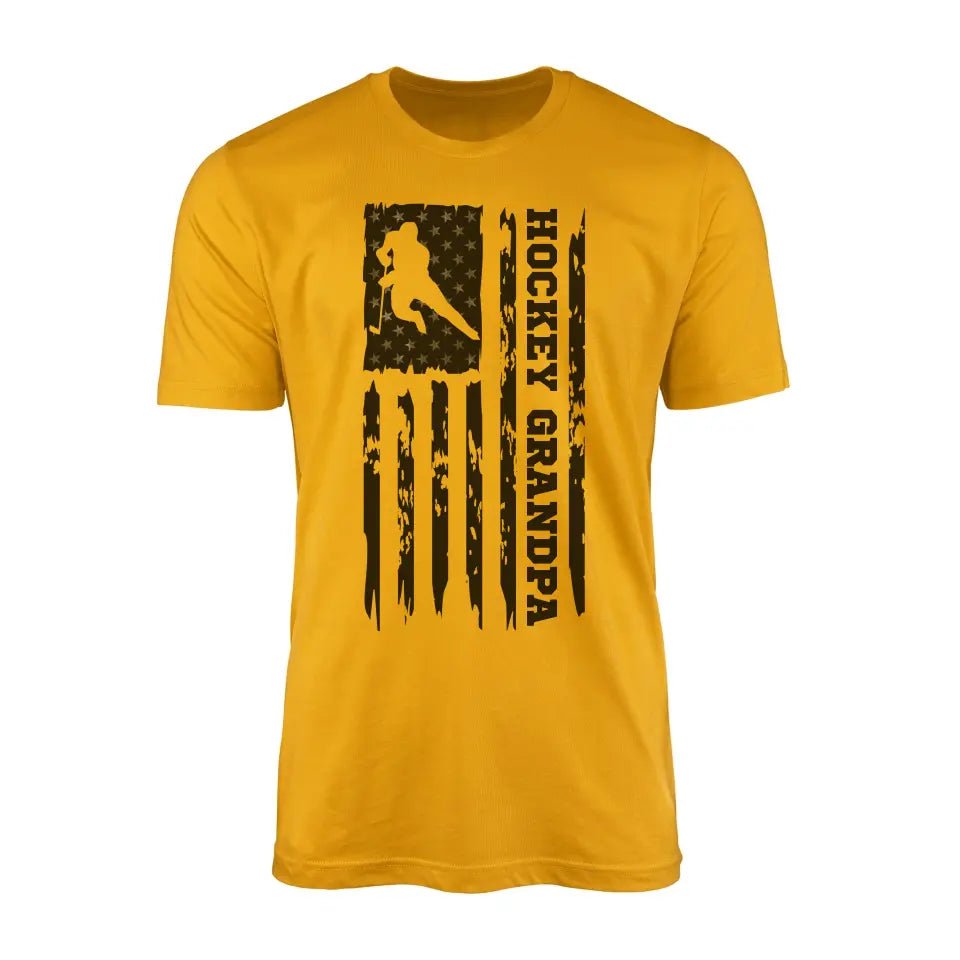 Hockey Grandpa Vertical Flag on a Men's T-Shirt with a Black Graphic