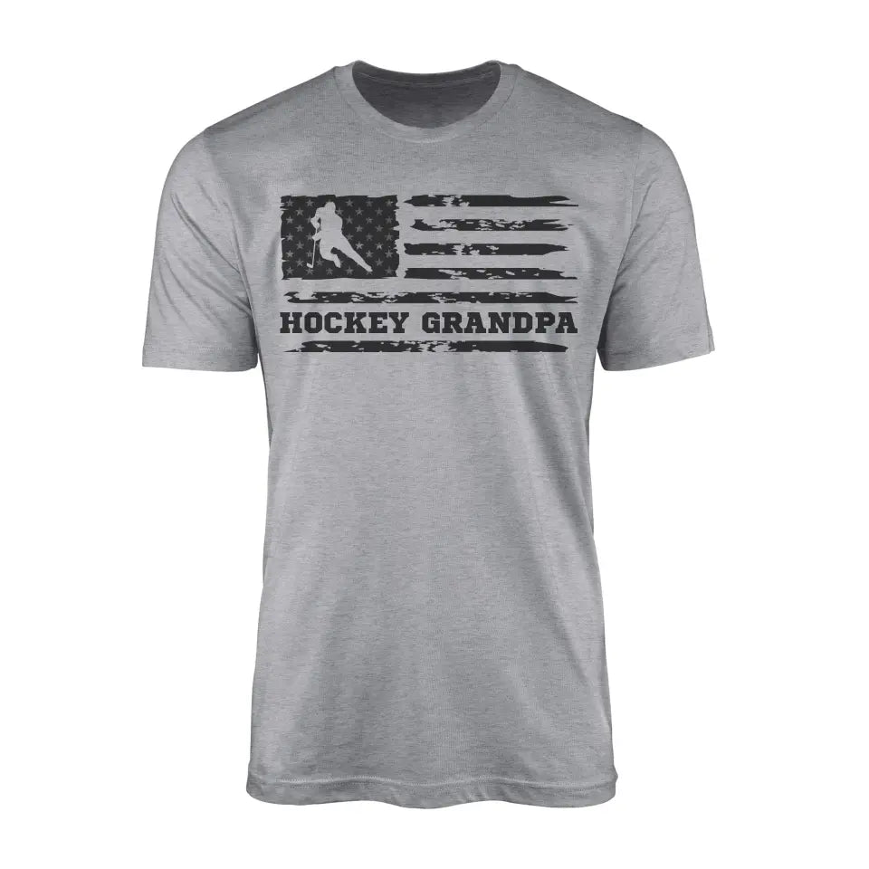 Hockey Grandpa Horizontal Flag on a Men's T-Shirt with a Black Graphic