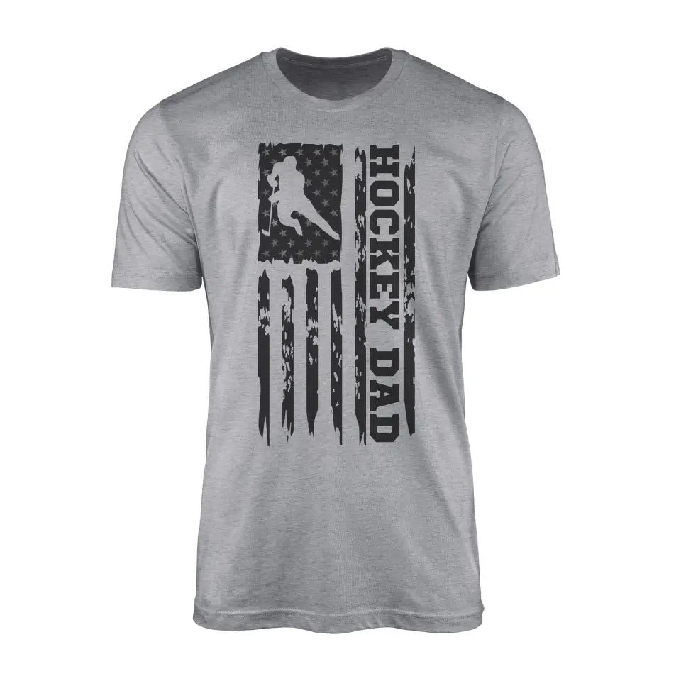Hockey Dad Vertical Flag on a Men's T-Shirt with a Black Graphic