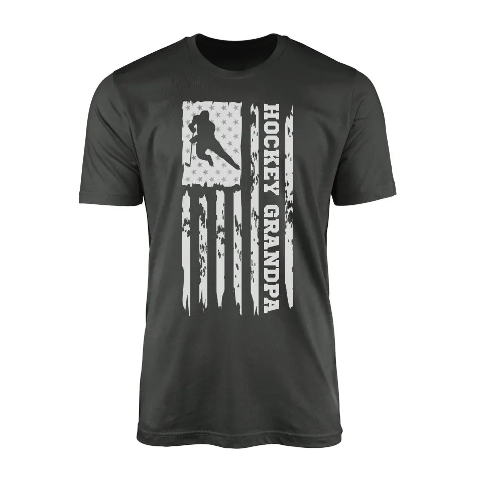 Hockey Grandpa Vertical Flag on a Men's T-Shirt with a White Graphic
