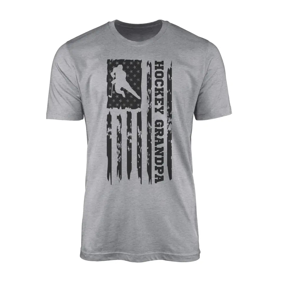 Hockey Grandpa Vertical Flag on a Men's T-Shirt with a Black Graphic