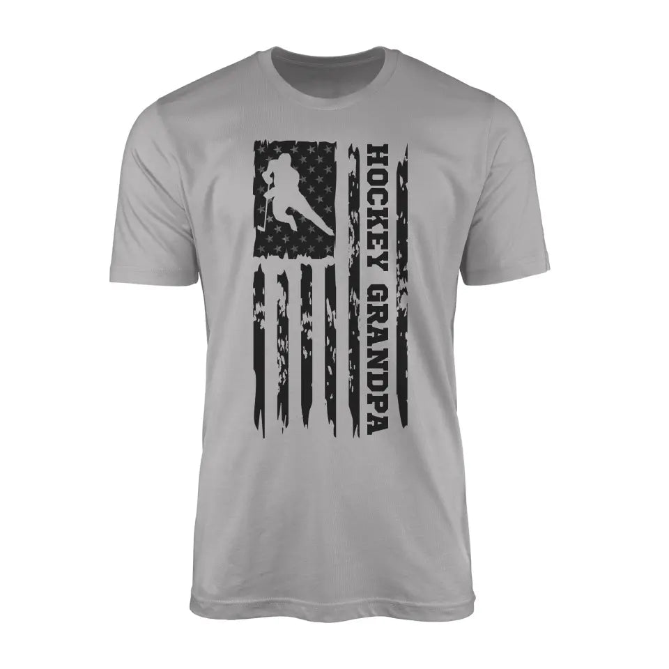 Hockey Grandpa Vertical Flag on a Men's T-Shirt with a Black Graphic