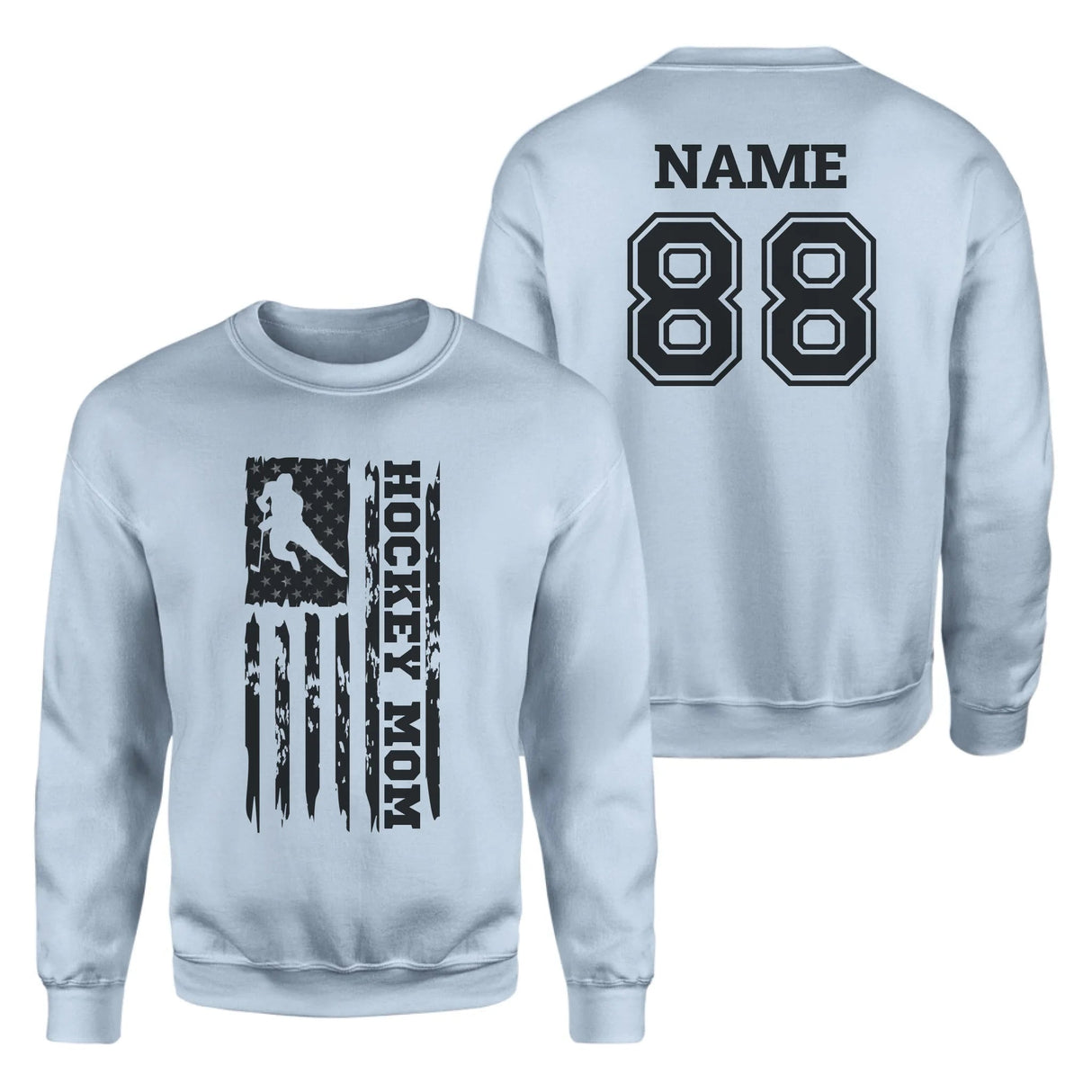 Hockey Mom Vertical Flag With Hockey Player Name on a Sweatshirt with a Black Graphic