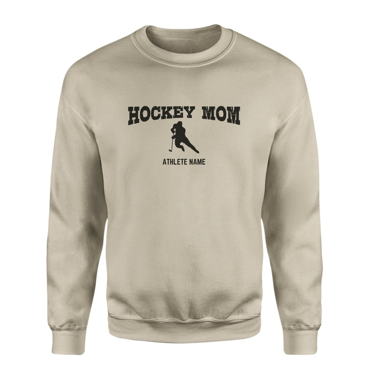Hockey Mom with Hockey Player Icon and Hockey Player Name on a Sweatshirt with a Black Graphic
