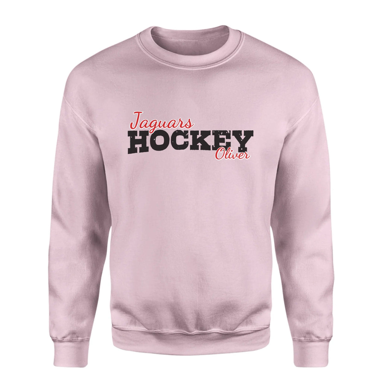 Custom Hockey Mascot and Hockey Player Name on a Sweatshirt with a Black Graphic