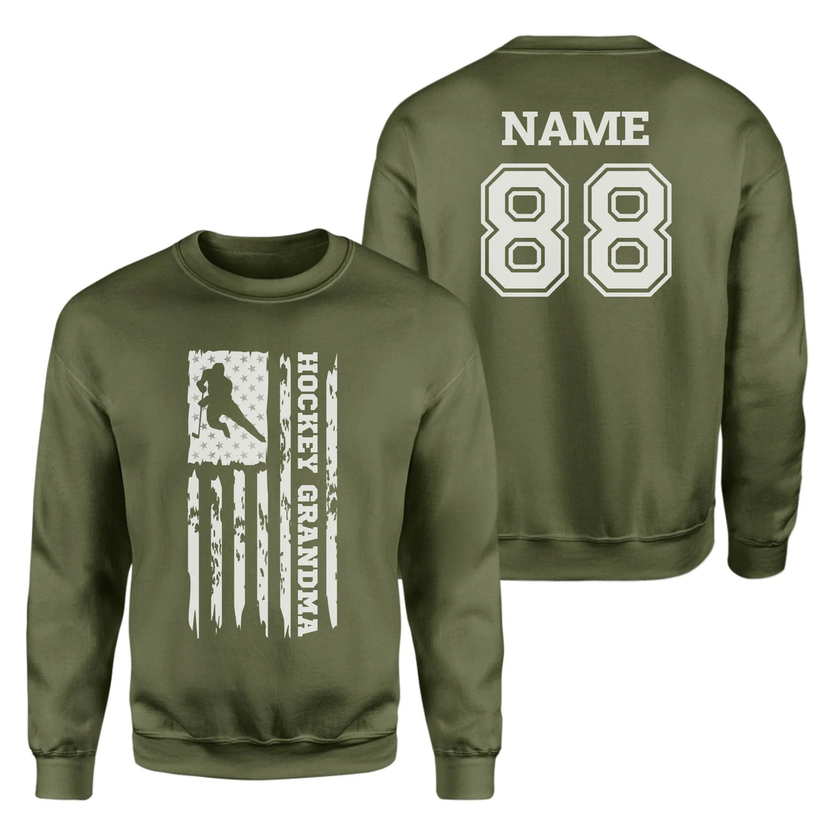 Hockey Grandma Vertical Flag With Hockey Player Name on a Sweatshirt with a White Graphic