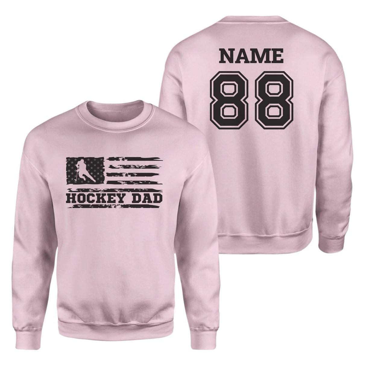 Hockey Dad Horizontal Flag With Hockey Player Name on a Sweatshirt with a Black Graphic