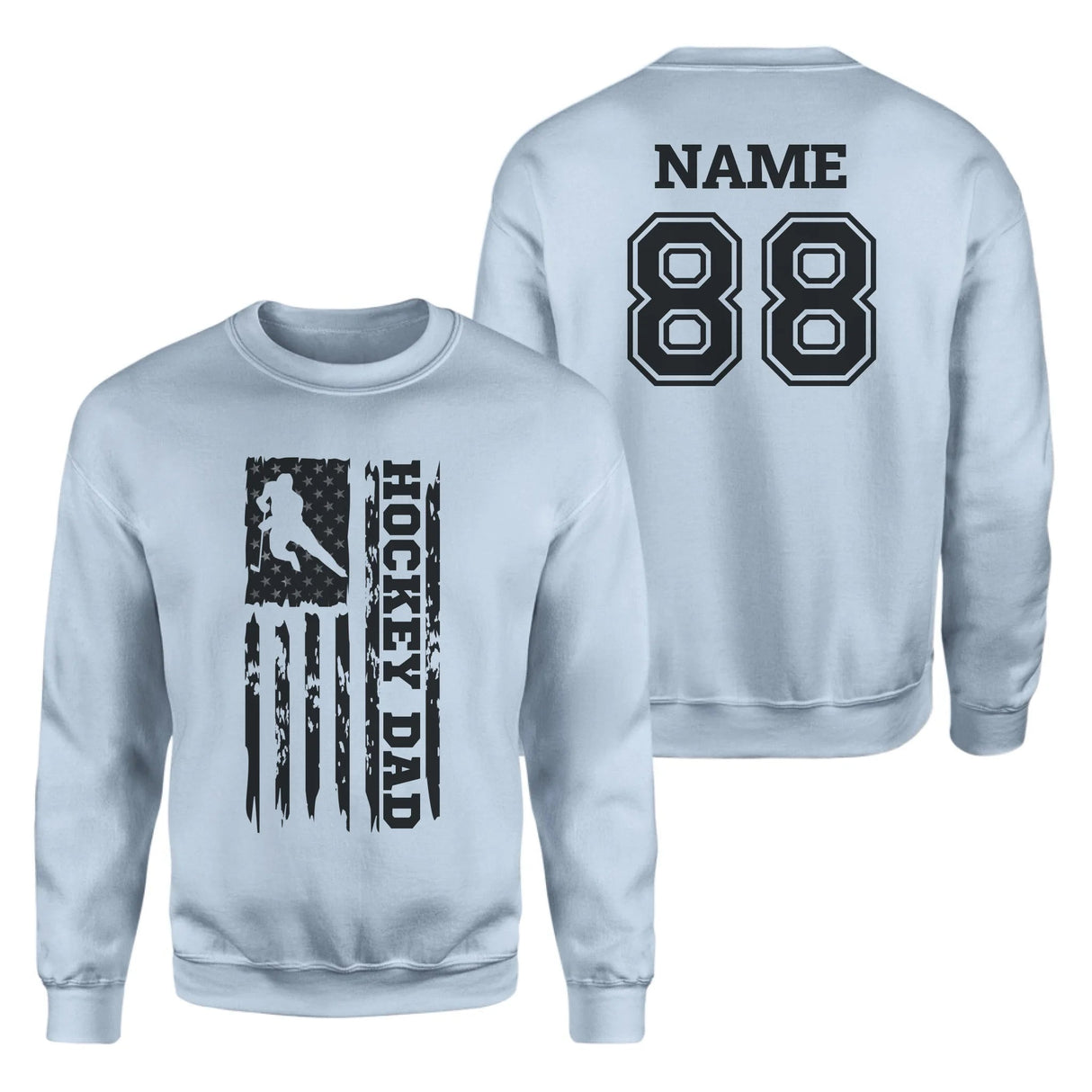 Hockey Dad Vertical Flag With Hockey Player Name on a Sweatshirt with a Black Graphic