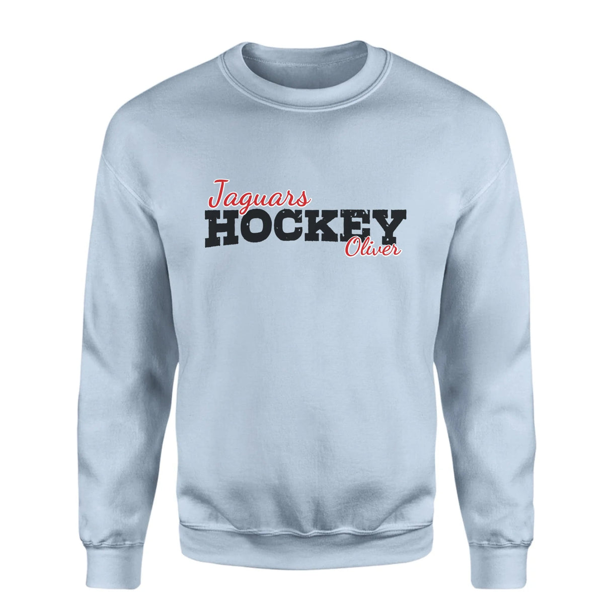 Custom Hockey Mascot and Hockey Player Name on a Sweatshirt with a Black Graphic