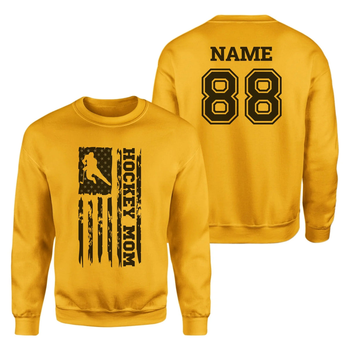 Hockey Mom Vertical Flag With Hockey Player Name on a Sweatshirt with a Black Graphic