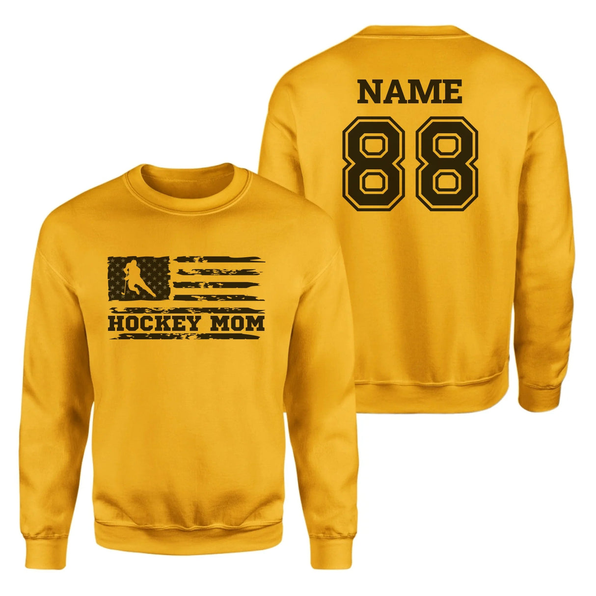 Hockey Mom Horizontal Flag With Hockey Player Name on a Sweatshirt with a Black Graphic