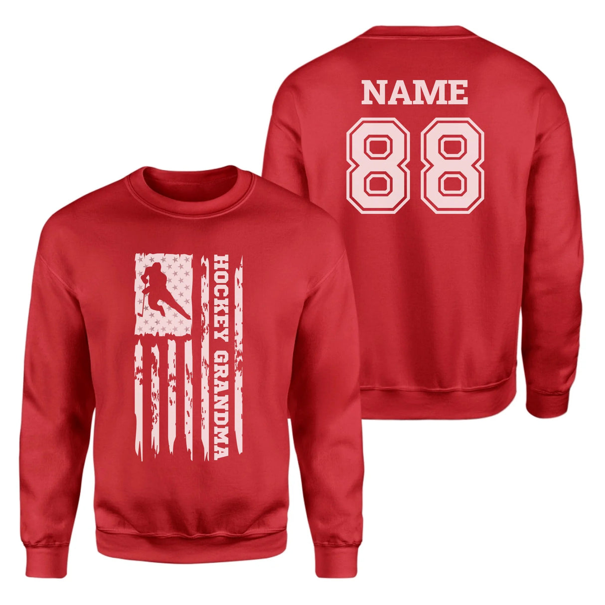 Hockey Grandma Vertical Flag With Hockey Player Name on a Sweatshirt with a White Graphic