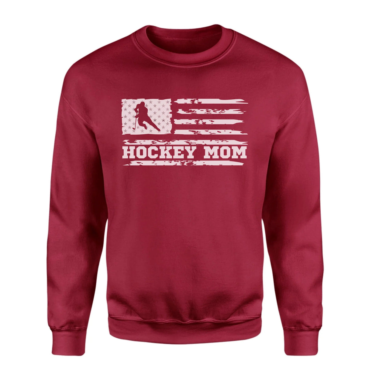 Hockey Mom Horizontal Flag on a Sweatshirt with a White Graphic