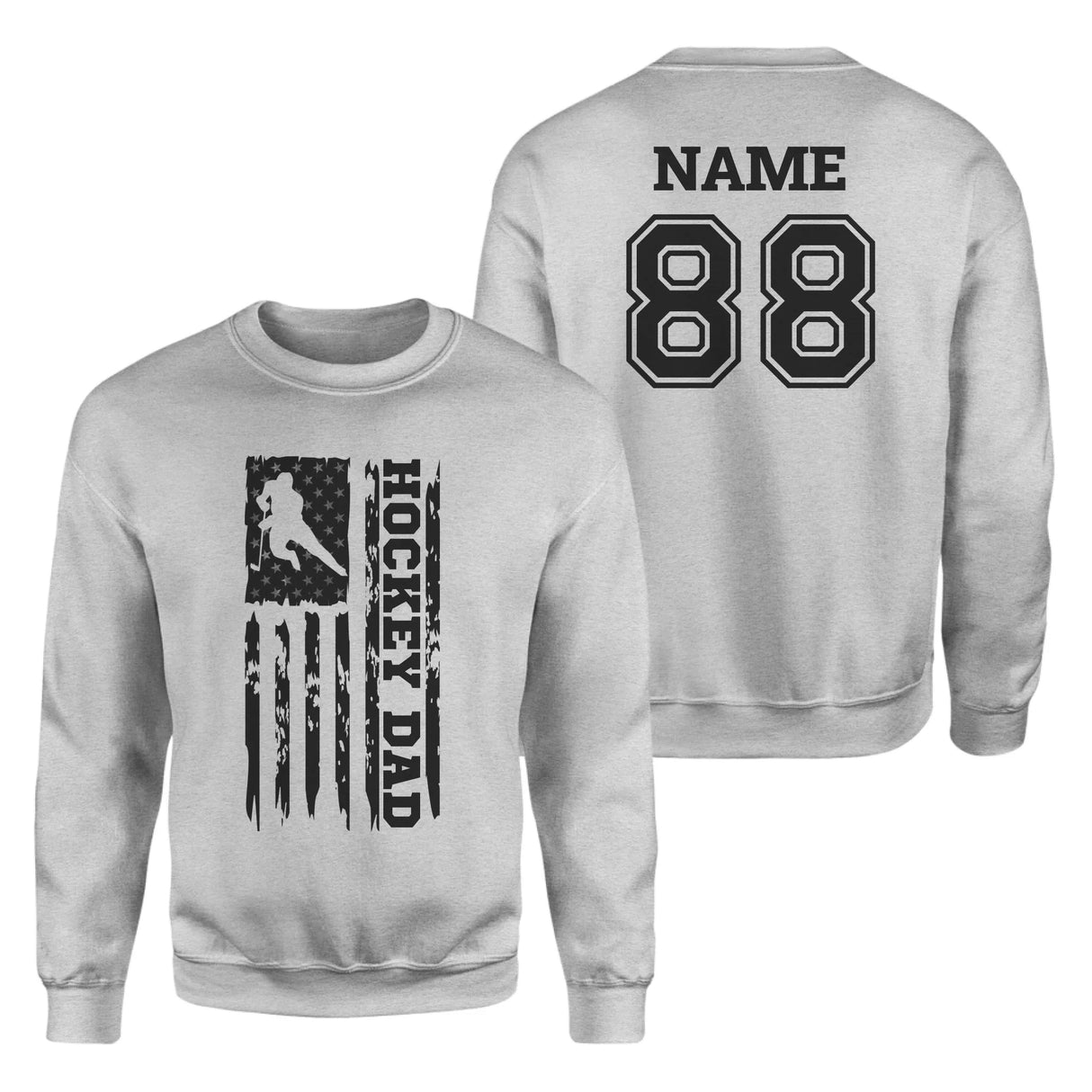Hockey Dad Vertical Flag With Hockey Player Name on a Sweatshirt with a Black Graphic