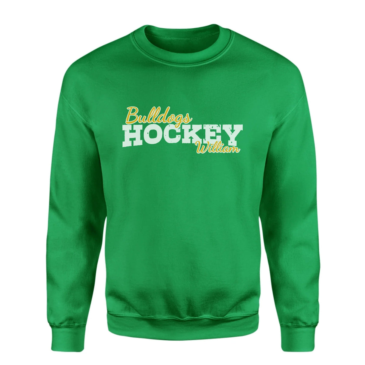 Custom Hockey Mascot and Hockey Player Name on a Sweatshirt with a White Graphic