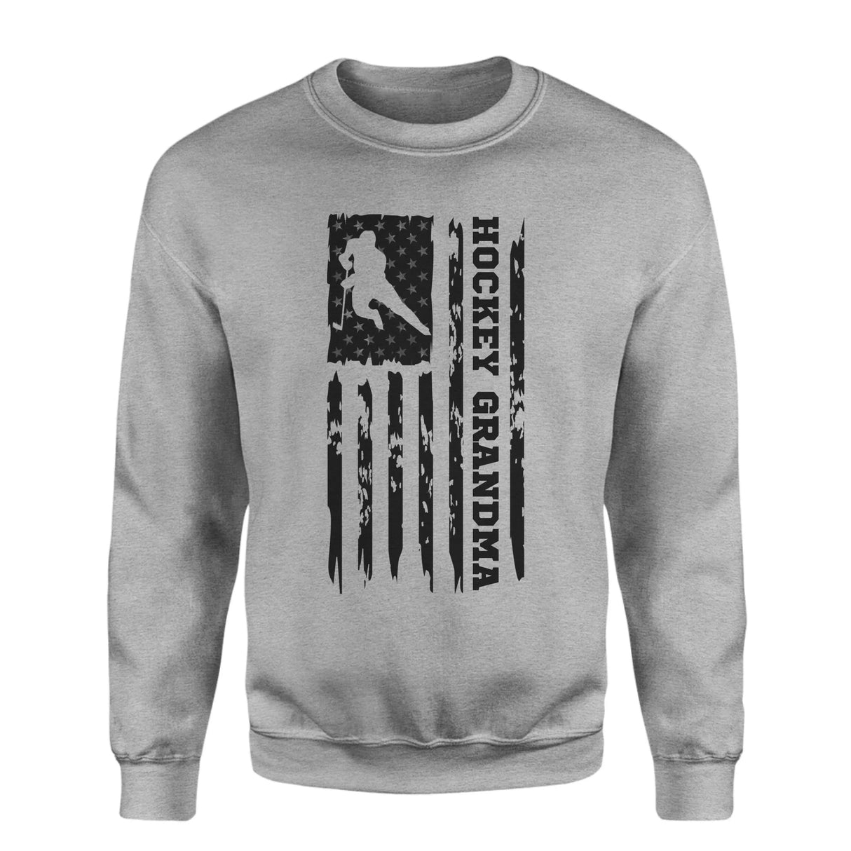 Hockey Grandma Vertical Flag on a Sweatshirt with a Black Graphic