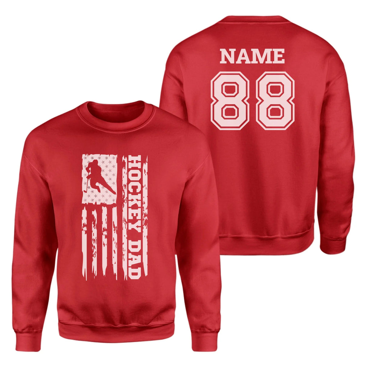 Hockey Dad Vertical Flag With Hockey Player Name on a Sweatshirt with a White Graphic