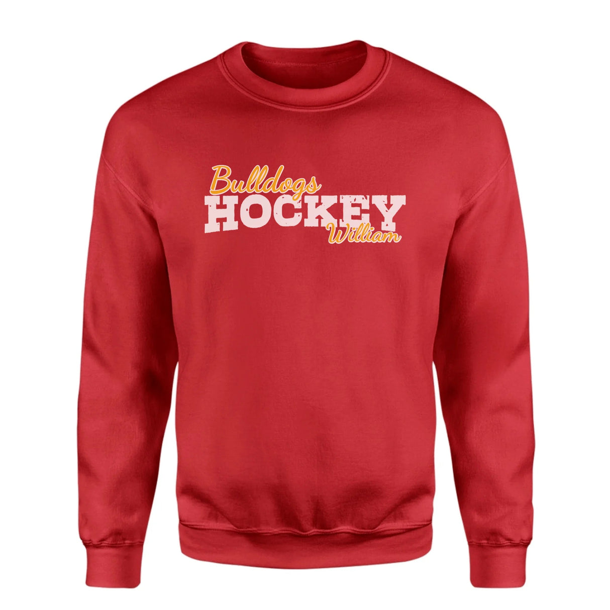 Custom Hockey Mascot and Hockey Player Name on a Sweatshirt with a White Graphic