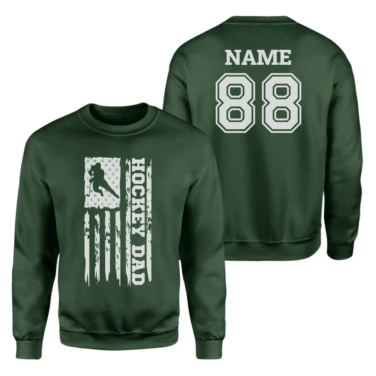 Hockey Dad Vertical Flag With Hockey Player Name on a Sweatshirt with a White Graphic