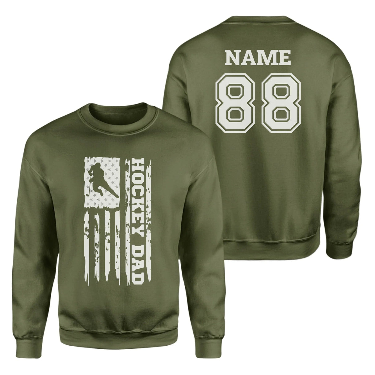 Hockey Dad Vertical Flag With Hockey Player Name on a Sweatshirt with a White Graphic