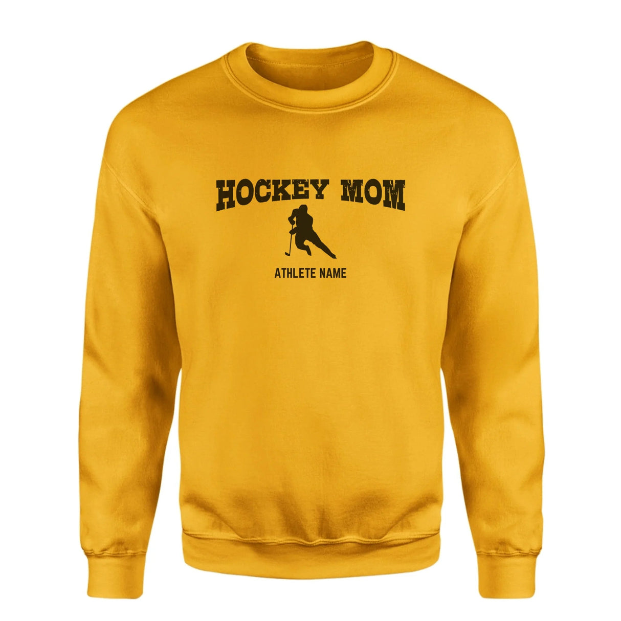 Hockey Mom with Hockey Player Icon and Hockey Player Name on a Sweatshirt with a Black Graphic