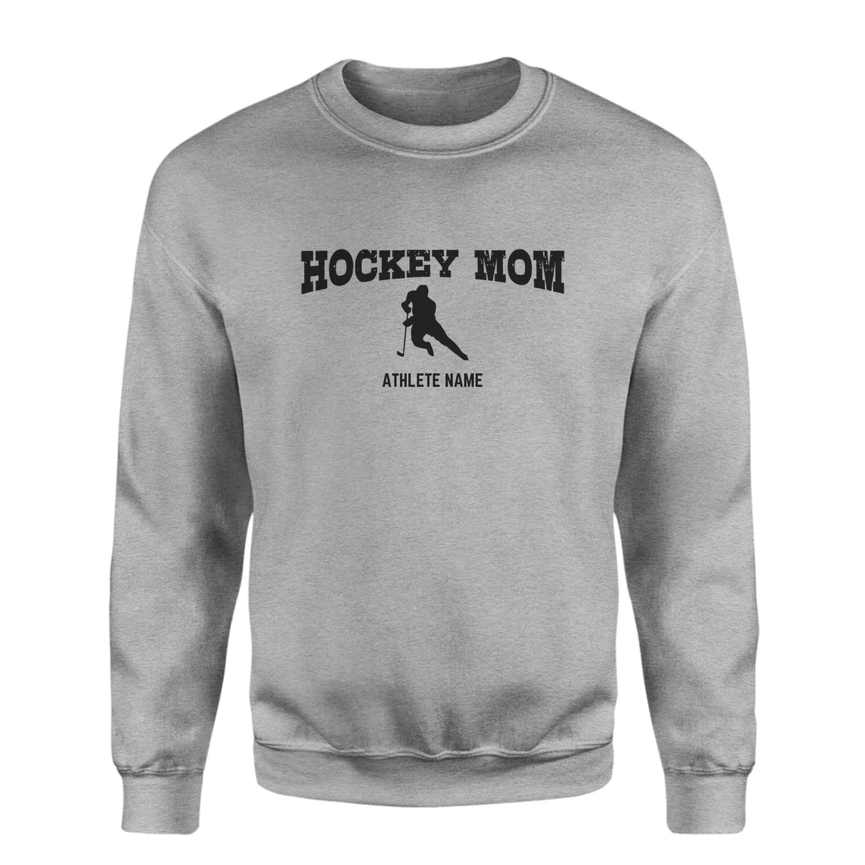 Hockey Mom with Hockey Player Icon and Hockey Player Name on a Sweatshirt with a Black Graphic