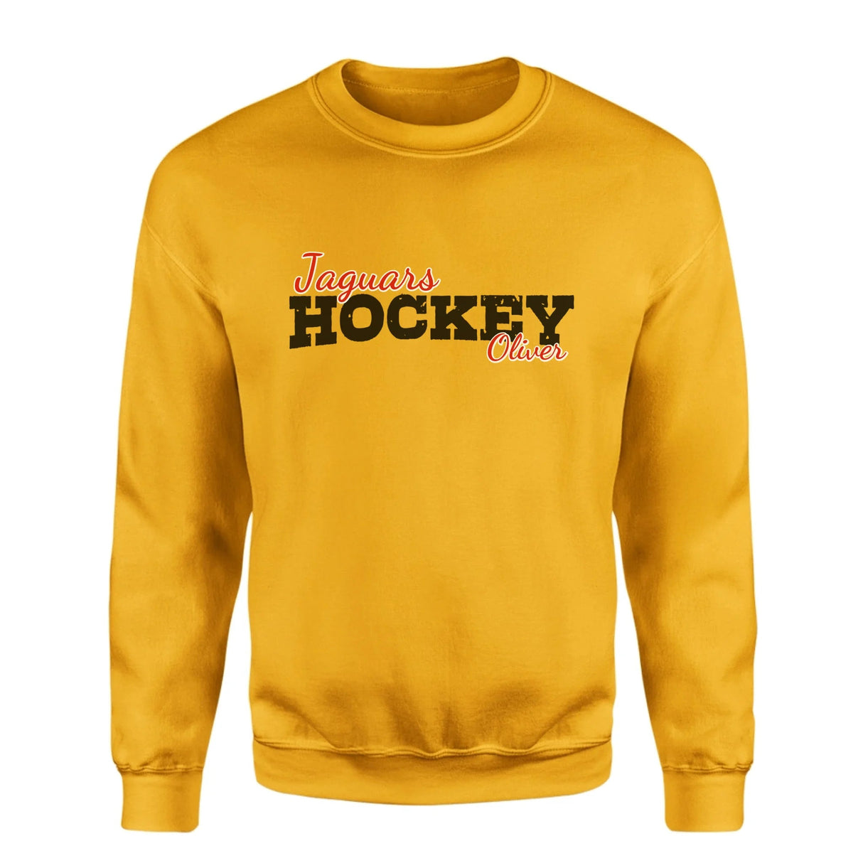 Custom Hockey Mascot and Hockey Player Name on a Sweatshirt with a Black Graphic