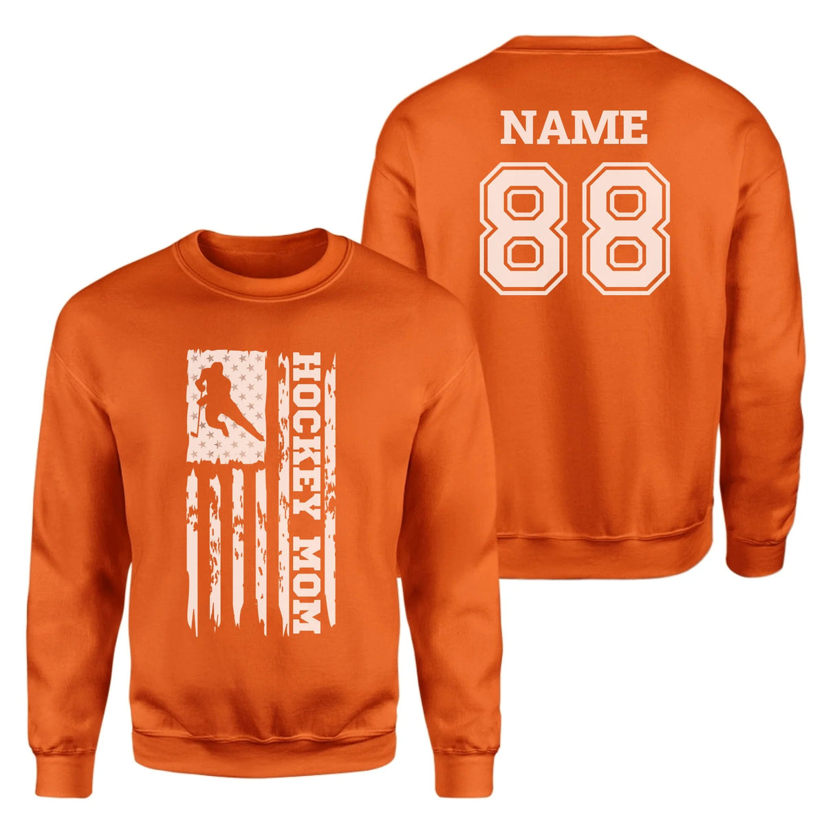 Hockey Mom Vertical Flag With Hockey Player Name on a Sweatshirt with a White Graphic