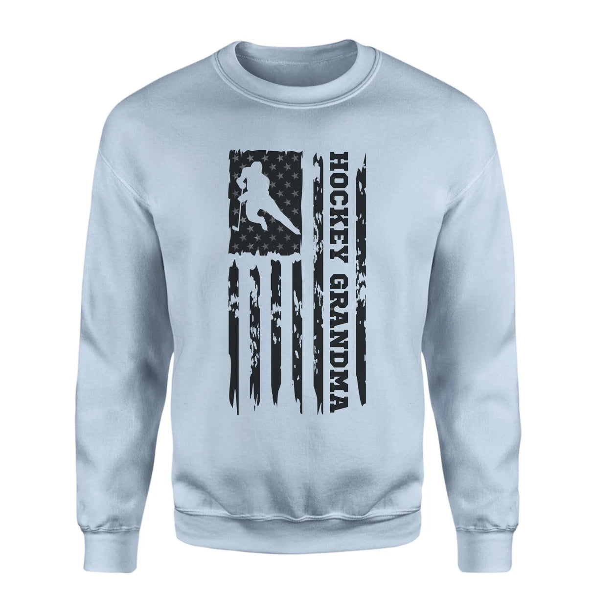 Hockey Grandma Vertical Flag on a Sweatshirt with a Black Graphic