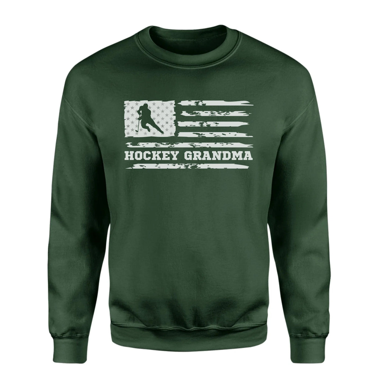Hockey Grandma Horizontal Flag on a Sweatshirt with a White Graphic