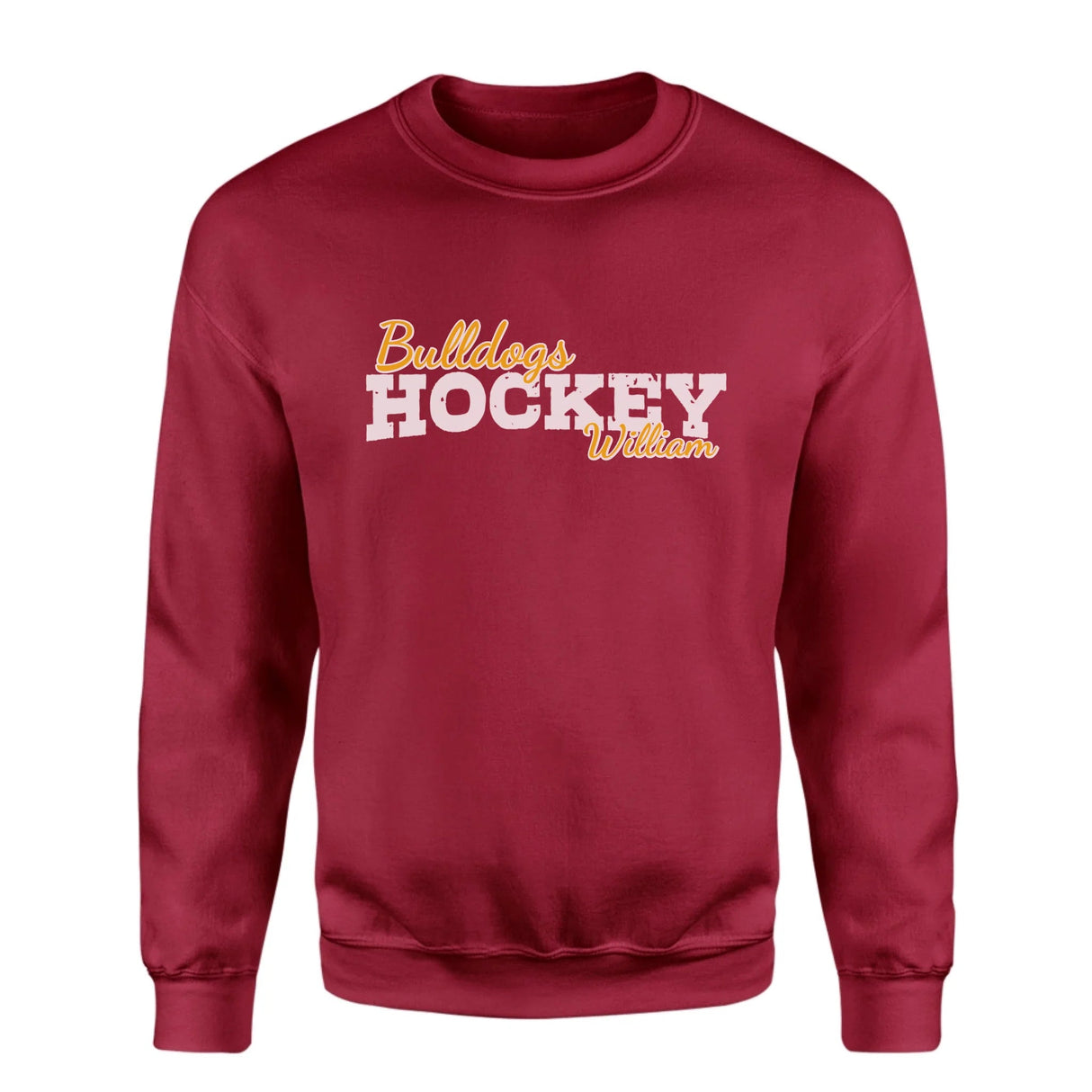 Custom Hockey Mascot and Hockey Player Name on a Sweatshirt with a White Graphic