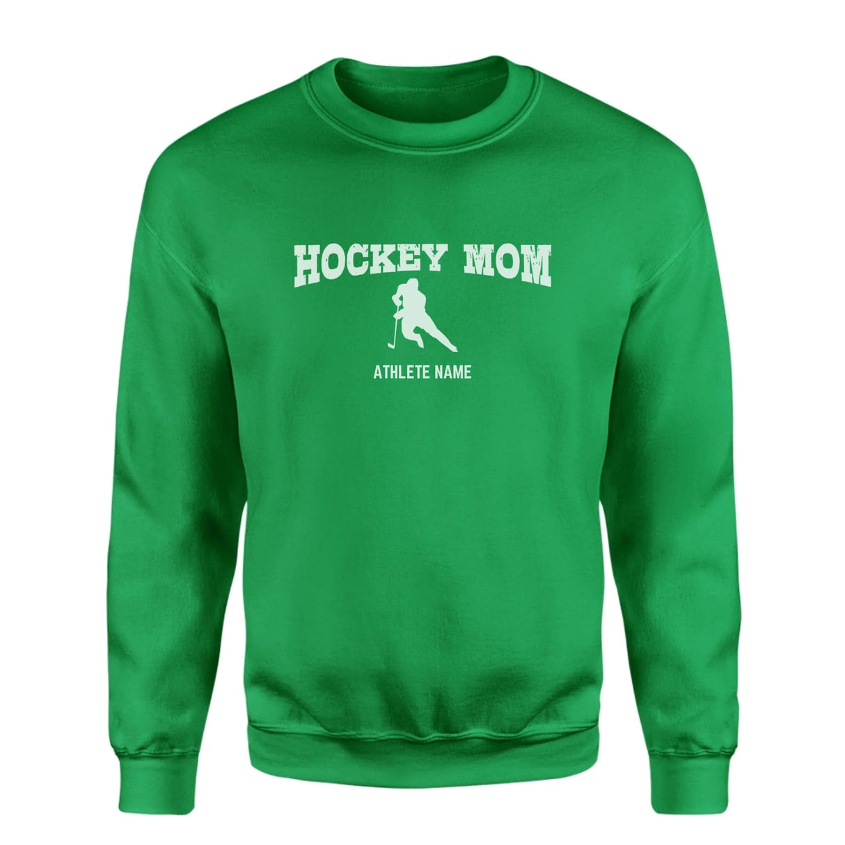 Hockey Mom with Hockey Player Icon and Hockey Player Name on a Sweatshirt with a White Graphic