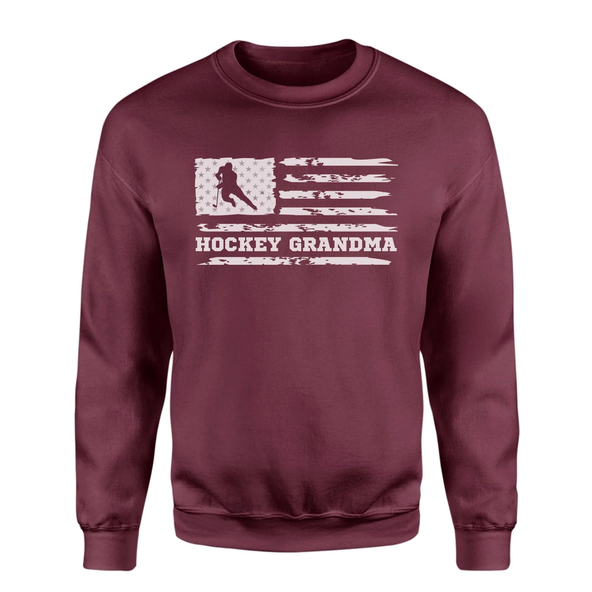 Hockey Grandma Horizontal Flag on a Sweatshirt with a White Graphic