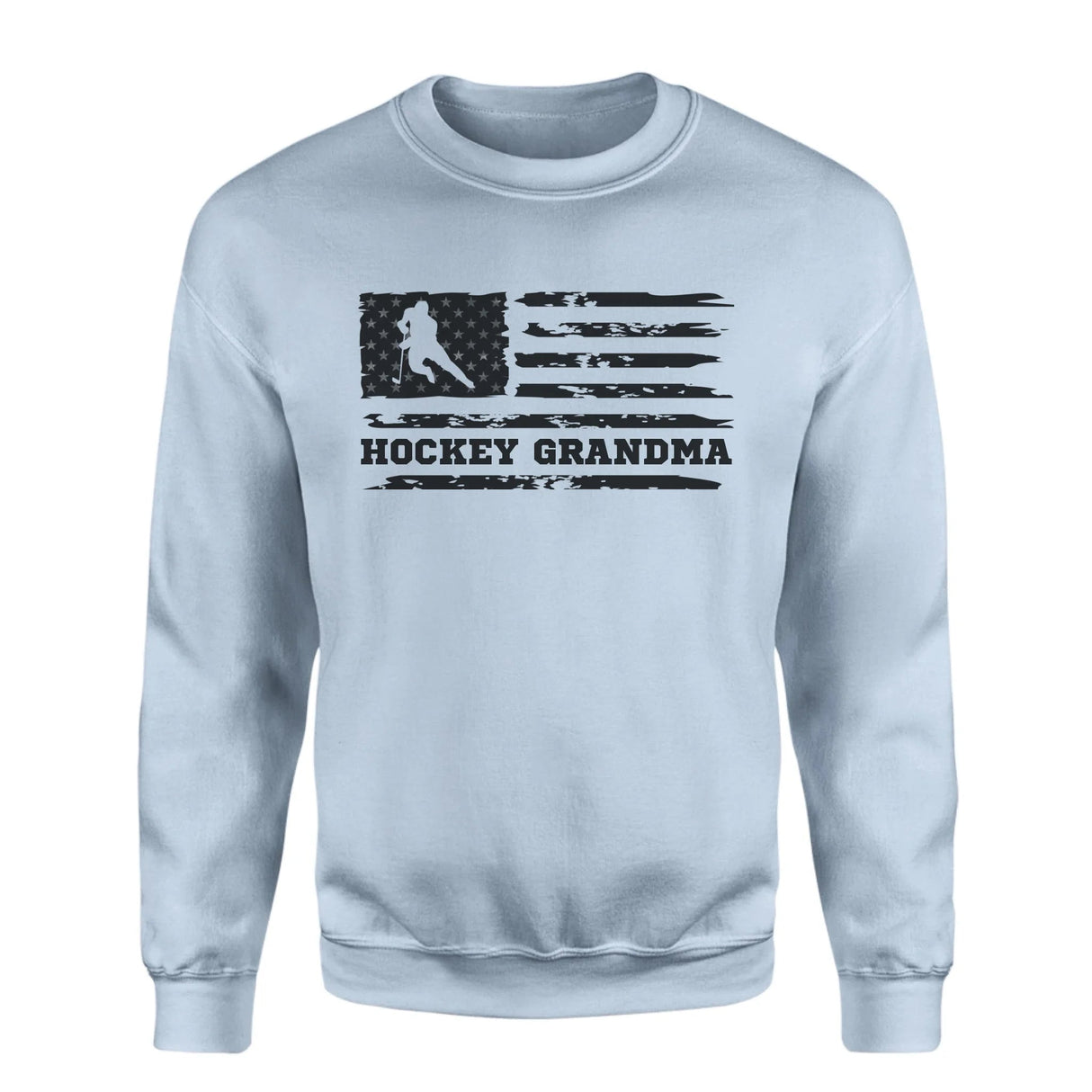 Hockey Grandma Horizontal Flag on a Sweatshirt with a Black Graphic