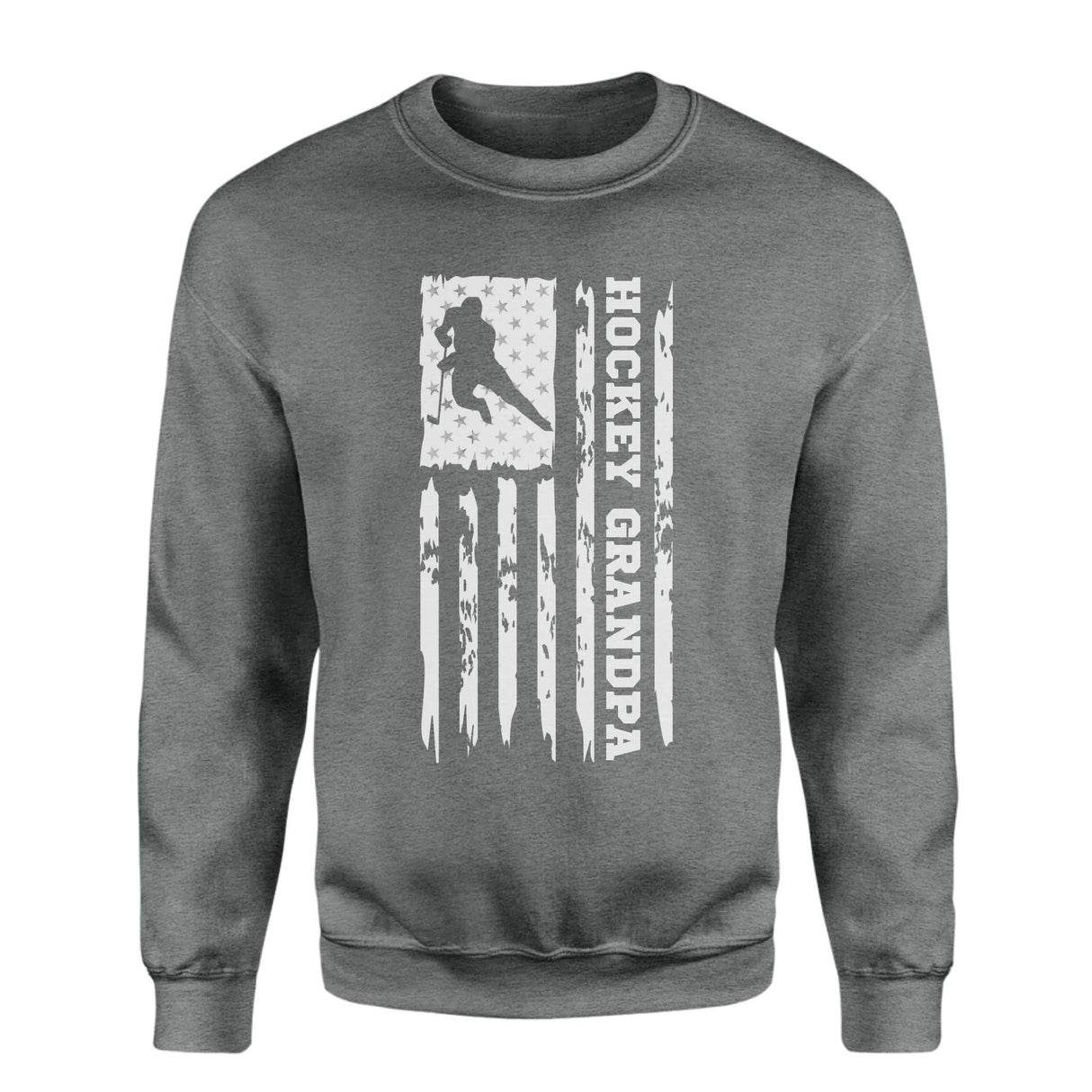 Hockey Grandpa Vertical Flag on a Sweatshirt with a White Graphic