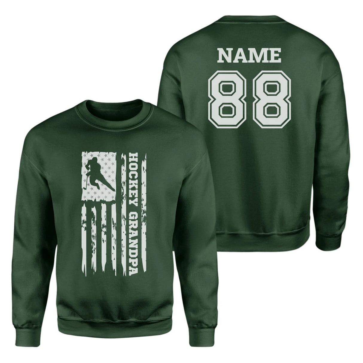 Hockey Grandpa Vertical Flag With Hockey Player Name on a Sweatshirt with a White Graphic
