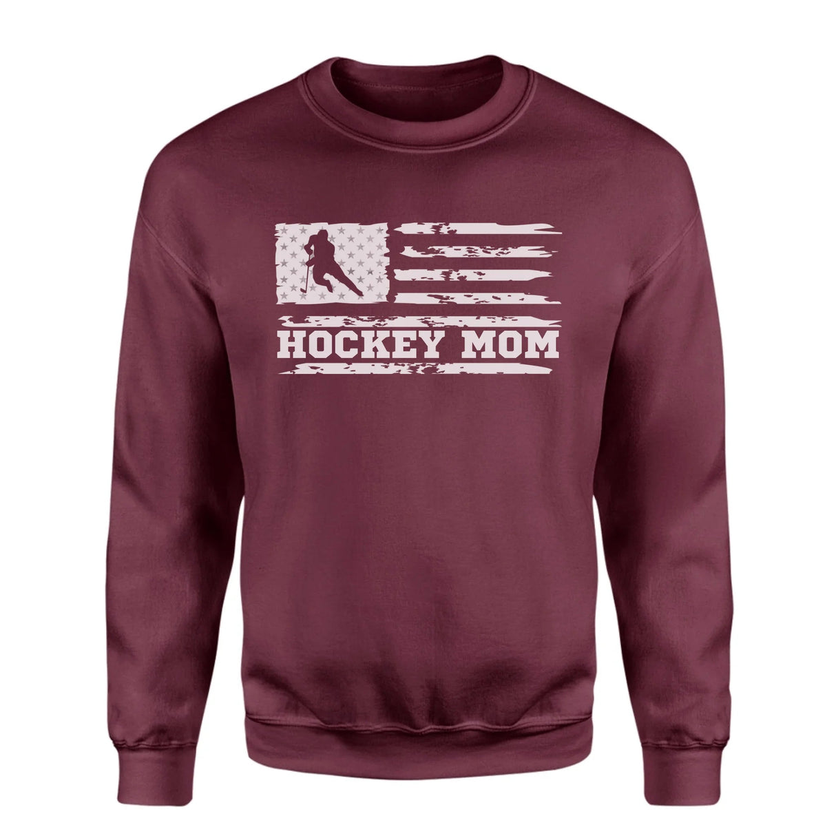 Hockey Mom Horizontal Flag on a Sweatshirt with a White Graphic