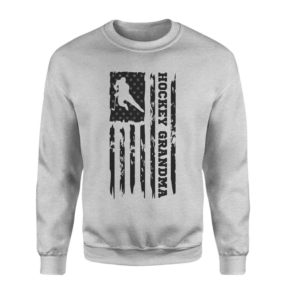 Hockey Grandma Vertical Flag on a Sweatshirt with a Black Graphic