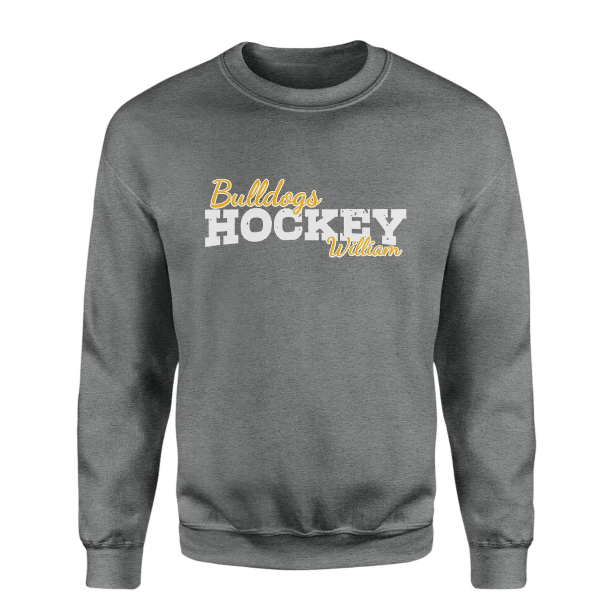 Custom Hockey Mascot and Hockey Player Name on a Sweatshirt with a White Graphic