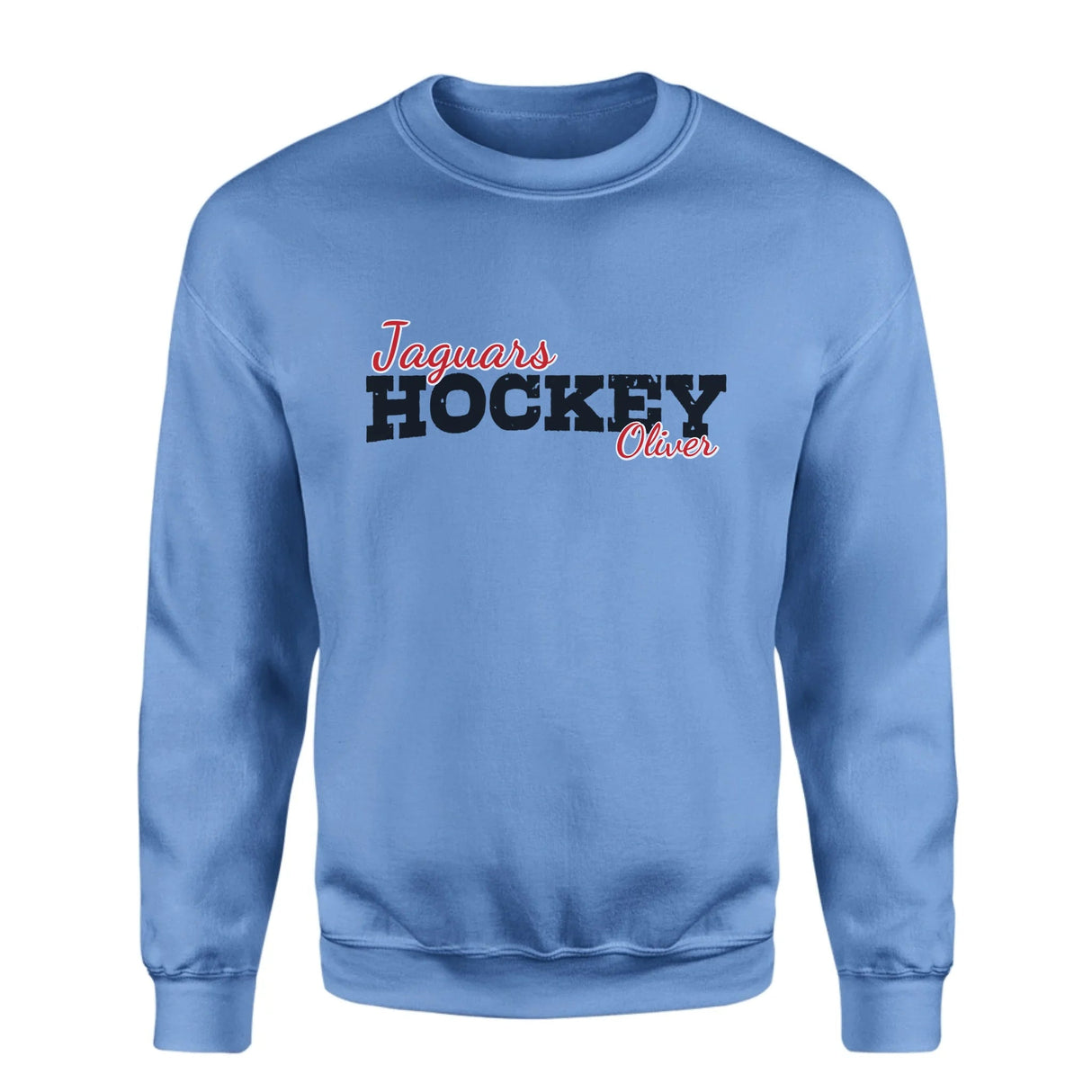 Custom Hockey Mascot and Hockey Player Name on a Sweatshirt with a Black Graphic
