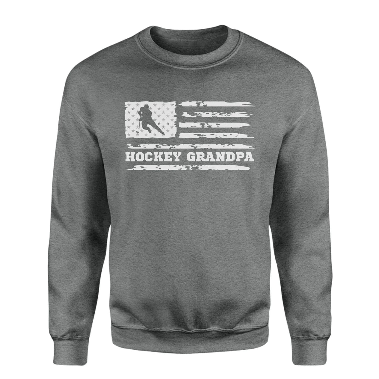 Hockey Grandpa Horizontal Flag on a Sweatshirt with a White Graphic