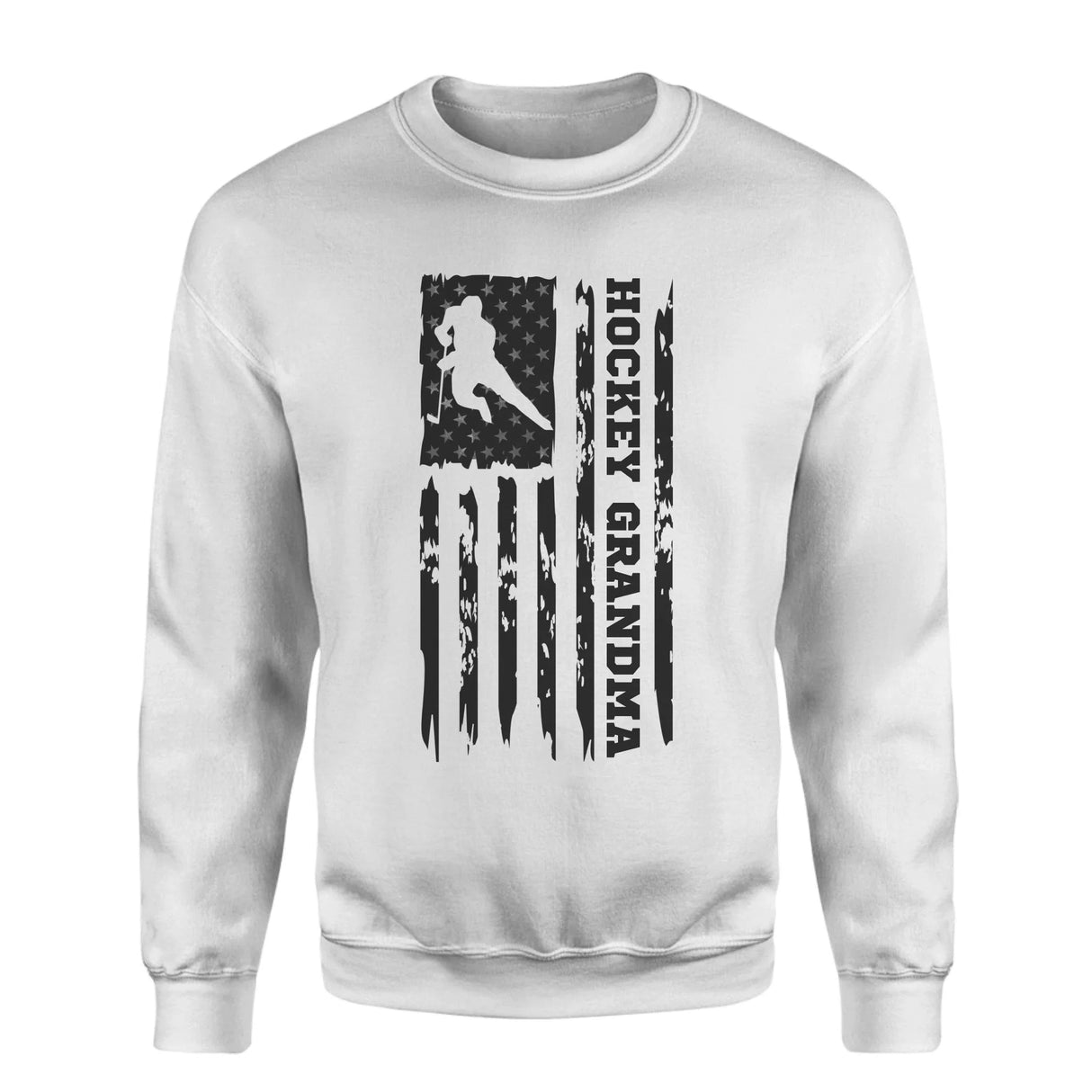 Hockey Grandma Vertical Flag on a Sweatshirt with a Black Graphic