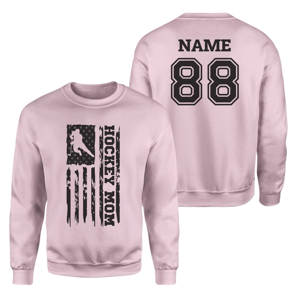 Hockey Mom Vertical Flag With Hockey Player Name on a Sweatshirt with a Black Graphic