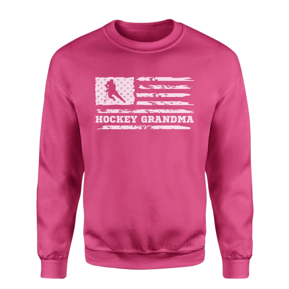 Hockey Grandma Horizontal Flag on a Sweatshirt with a White Graphic