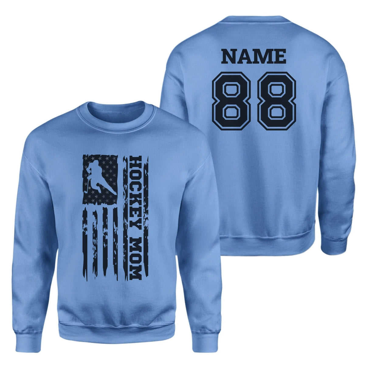 Hockey Mom Vertical Flag With Hockey Player Name on a Sweatshirt with a Black Graphic