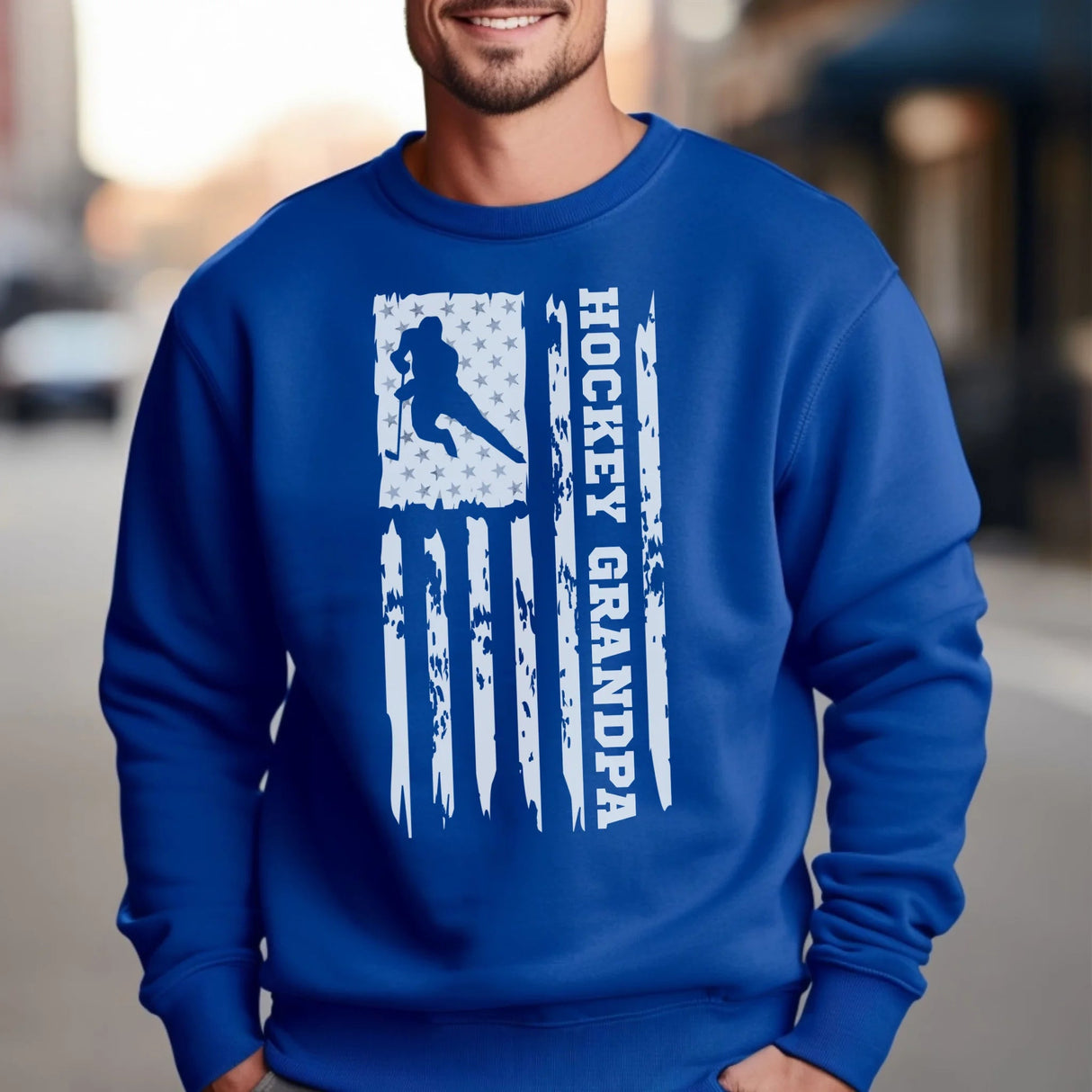 Hockey Grandpa Vertical Flag on a Sweatshirt with a White Graphic